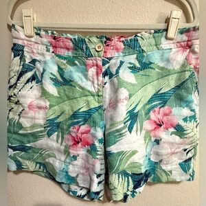 Tommy Bahama 100% Sz M,Linen Tropical Floral Women's Shorts Hawaiian Beachy